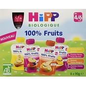 Hipp Biologique Fruits en Gourdes Multipack 4 Variétés dès 4/6 Mois - 32 gourdes de 90 g