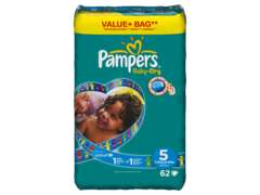 Couches PAMPERS Baby Dry junior taille 5, 11 a 25kg, 62 unites