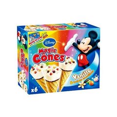 Magic Cones glaces gout vanille et bonbons Mickey DISNEY, 6 unites, 420ml