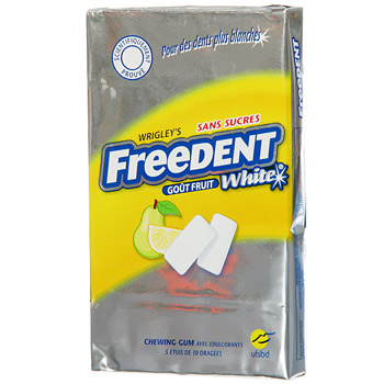 multi-pack White Fruit, chewing-gum sans sucres, avec edulcorants, les 5 etuis de 10 dragees - 70g