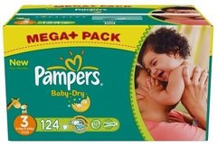 Couches Baby Dry mega + PAMPERS, taille 3, 124 unites