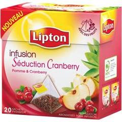 Lipton, Infusion seduction cranberry pyramid (pomme et cranberry), la boite de 20 sachets