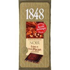 Chocolat noir aux noix de pecan caramelisees 1848 Poulain, tablette de 100g