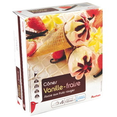 Auchan cones vanille fraise x6 - 720 ml