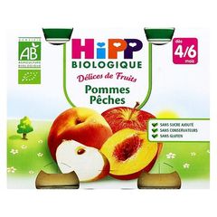Petits pots pour bebe pomme et peches Delices de Fruits HIPP BIOLOGIQUE, 2x190g