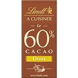 Chocolat à cuisiner Le 60% cacao doux LINDT, tablette de 180g