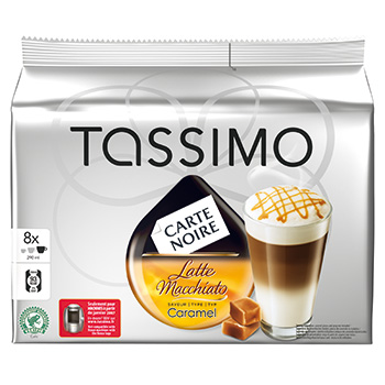 Dosettes cafe latte macchiato au caramel Carte noire TASSIMO, 475g