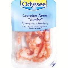Crevettes roses jumbo cuites et decortiquees, la barquette,100g
