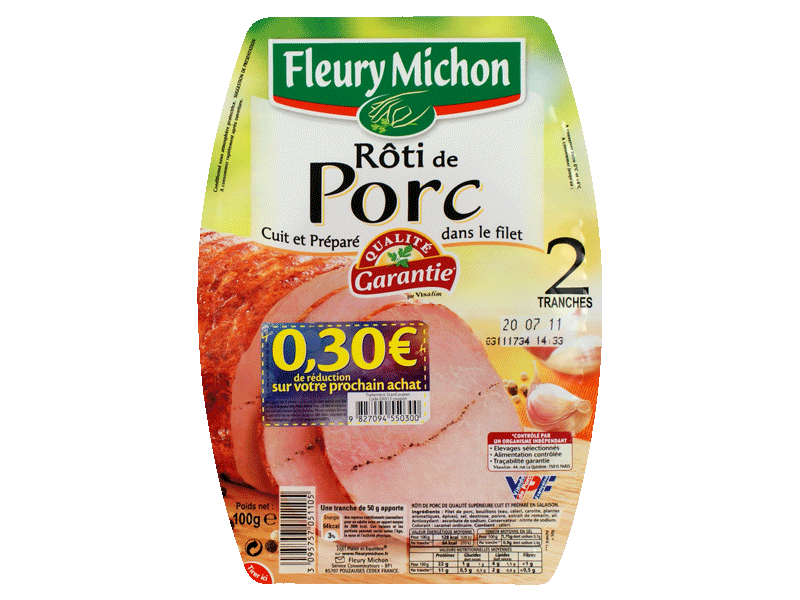 Roti de porc de qualite superieure FLEURY MICHON, 2 tranches, 100g