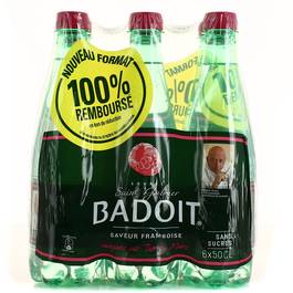 Eau gazeuse aromatisée framboise BADOIT, 6 bouteilles de 50cl