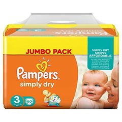 Pampers simply dry jumbo couches bébé t3 midi x90