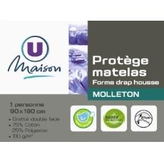 Protege-matelas en molleton anti-acariens U MAISON, 90x190cm, blanc