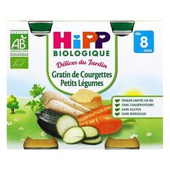 Petits pots pour bebe gratin de courgettes aux petits legumes HIPP BIOLOGIQUE, des 8 mois, 2x190g