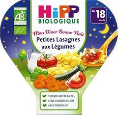 Hipp Biologique Mon Dîner Bonne Nuit Petites Lasagnes aux Légumes dès 18 mois - 6 assiettes de 260 g
