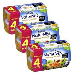 Compote infantile pomme abricot NATURNES, des 4/6 mois, 4 coupelles, 520g