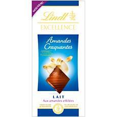 Chocolat au lait et amandes craquantes Excellence LINDT, 100g