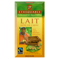Chocolat Ethiquable Lait noix de Cajou Bio 1 x 100g