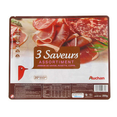 Auchan plateau 3 saveurs jambon - rosette - coppa 250g