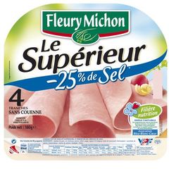 Jambon superieur Fleury Michon Reduit en sel x4 160g