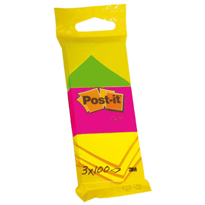 Post-it, Notes adhésives repositionnables, 51x38mm, coloris assortis, le paquet de 3x100 feuilles