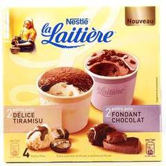 Petis pots de creme glacee tiramisu et fondant chocolat LA LAITIERE, 4x100ml