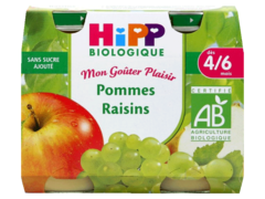 Compote infantile pommes raisins Delices de Fruits HIPP, des 4 mois, 2x190g