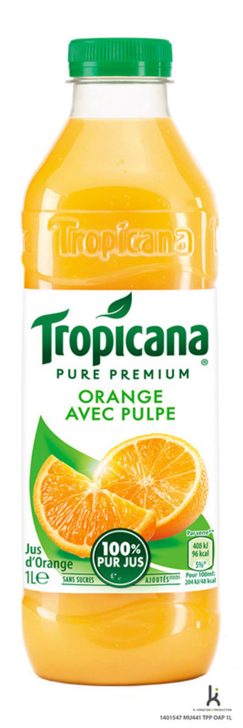 pur jus d'orange avec pulpe tropicana 1l