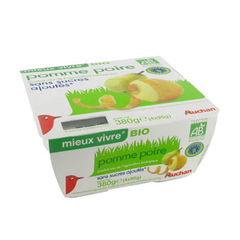 Auchan Bio compote pomme poire x4 -380g