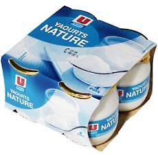Yaourts nature au lait entier U, 4x125g