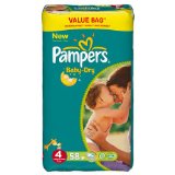 Couches Baby Dry maxi drugbag PAMPERS, taille 4, 7-18kg, 58 unites