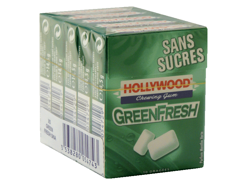 Hollywood Dragees sans sucre green fresh 5x10 dragees 72.5g