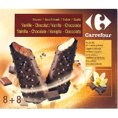 Batonnets glace vanille, chocolat/vanille, enrobage chocolat