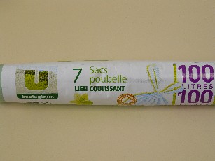 Sacs poubelle 100l liens coulissants biodegradable U Ecologique, 7 unites