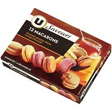 Macarons caramel, passion, fraise et orange/chocolat U SAVEURS, 12 unités, 120g