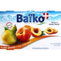 Baiko, Yaourts sucres sur lit de fruits, fruits jaunes, les 6 pots de 125g