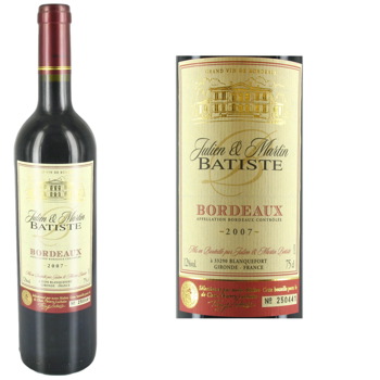 Vin rouge bordeaux Batiste AOC 12%vol 2010 75cl