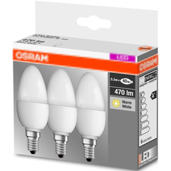 OSRAM ampoule LED E14 BASE Classic B / 5,7 W - Equivalence incandescence 40 W, ampoule LED en forme de bougie / mat, blanc chaud - 2700K, lot de 3