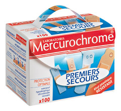 Mercurochrome, Pansements premiers secours, protection optimale, waterproof, hypoallergenique, ultra-extensible, microaere, x100, la bo