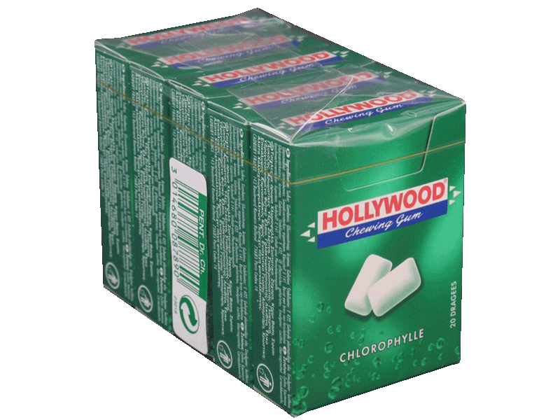 Chewing-gum a la chlorophylle HOLLYWOOD Regular dragees, 5x28g