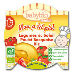 Assiette pour bebe legumes du soleil poulet basquaise BABYBIO, des 15 mois, 260g