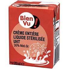 Creme liquide UHT entiere Bien Vu, 30%MG, 20cl