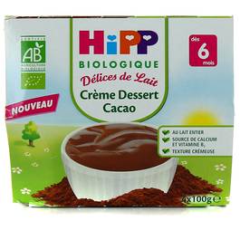 Delice de lait creme dessert cacao bio, des 6 mois
