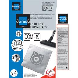 Sacs aspirateurs DOM-19 compatibles Philips, Rowenta, le lot de 4 sacs synthetiques resistants