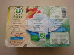 Fromage frais nature au lait pasteurise U BIO, 3,6%MG, 6x60g