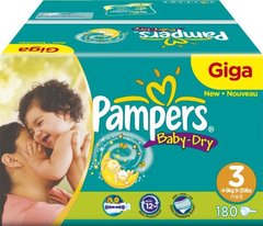 Pampers - 81263010 - Baby Dry Couches - Taille 3 Midi (4-9kg) Gigapack x180
