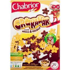 Crokawak gout vanille et chocolat, etoiles de cereales soufflees gouts vanille et chocolat, la boite,375g