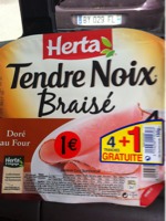 Herta Tendre Noix - Jambon braisé doré au four la barquette de 4 tranches 150 gr