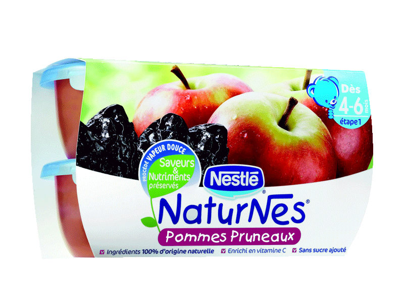 NaturNes - Petits pots Pommes-Pruneaux (des 4-6 mois) Ingredients 100% d'origine naturelle, vitamine C, sans sucres ajoutes.