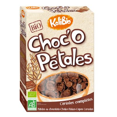 Biologique - Cereales chocolat Petales de ble complet au chocolat d'un croustillant irresistible. source naturelle de fer, magnesium et phosphore.