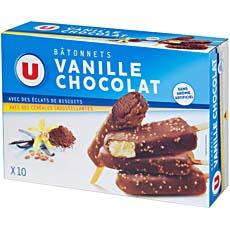 Batonnets glaces vanille et chocolat U, 10 unites, 600ml